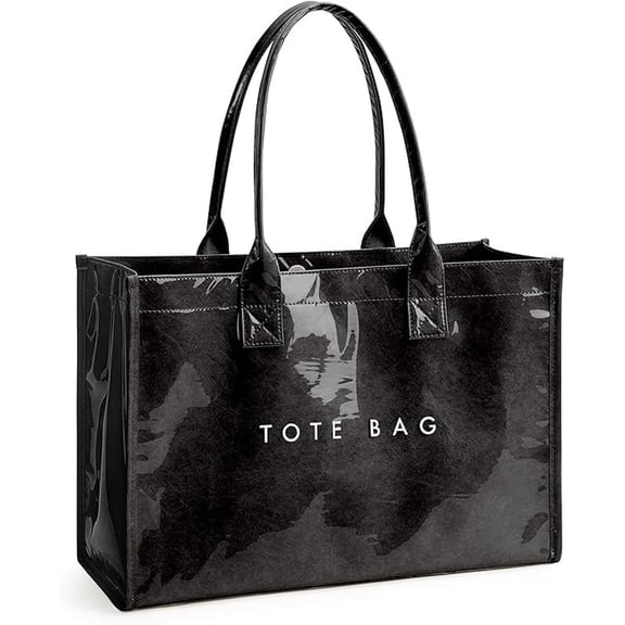 PVC Tote Bag, Women Plastic Tote Bag Letters Print Handbag Hobo Bags for Work Shopping Gift