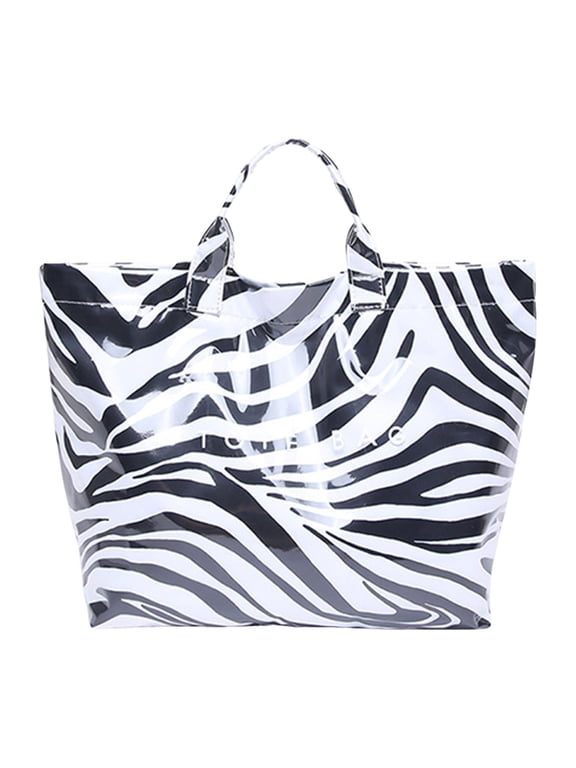 PVC Tote Bag Women's Letters Print Boho Beach Summer Large Top Handle Clear Travel Hobo Handbag for Women