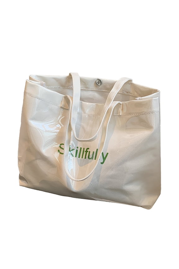 PVC Tote Bag Women's Letters Print Large Shoulder Carry All Bag Clear Plastic Hobo Handbag Shopping for Women