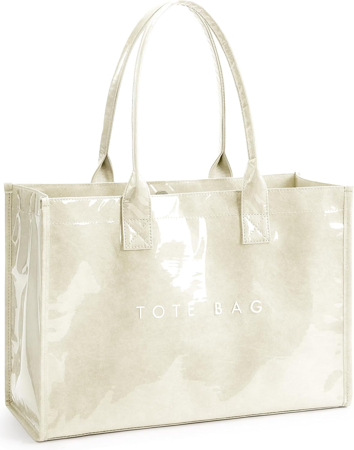 PVC Tote Bag for Women - Kraft Paper Work Handbags Purses with Top Handle（Beige）