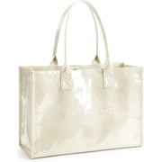 PVC Tote Bag for Women - Kraft Paper Work Handbags Purses with Top Handle Beige