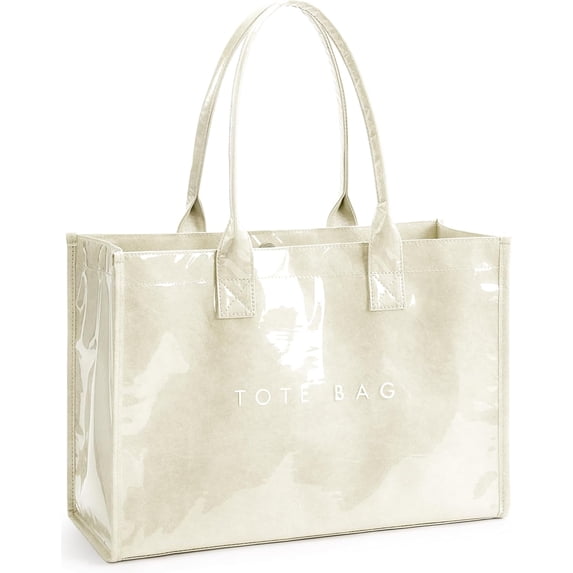 PVC Tote Bag for Women - Kraft Paper Work Handbags Purses with Top Handle(Beige)