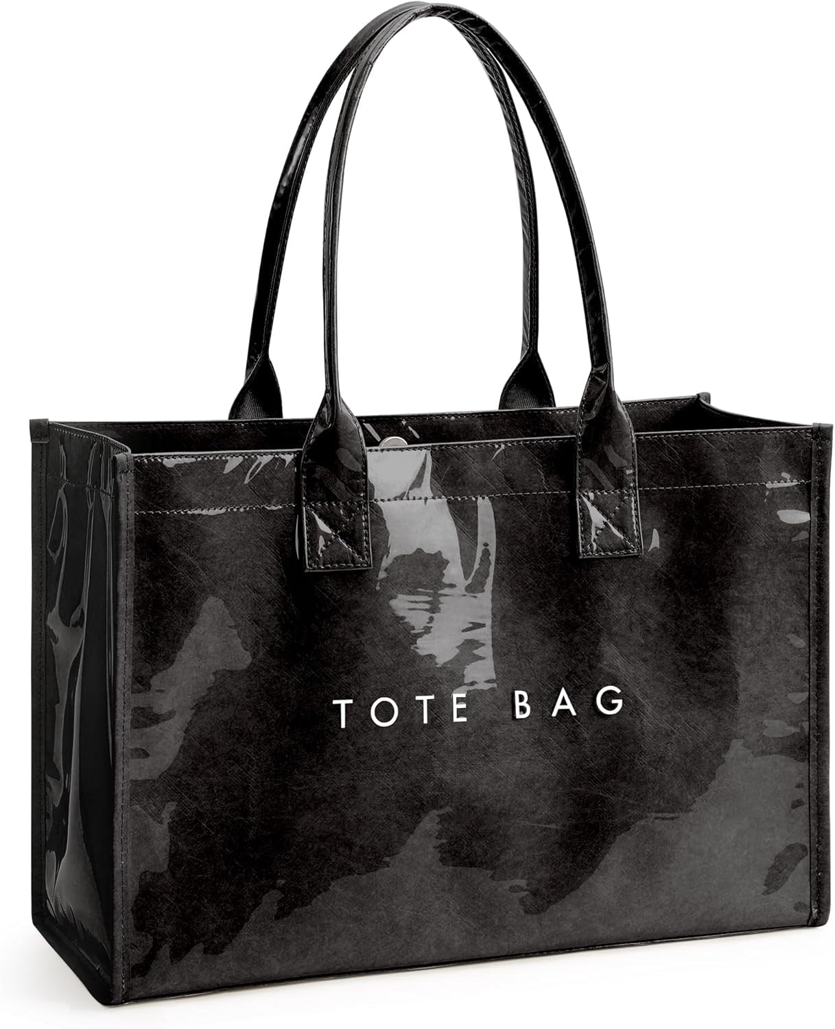 PVC Tote Bag for Women - Kraft Paper Work Handbags Purses with Top Handle（Black）
