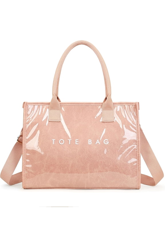 PVC Tote Bag for Women Letters Print Hobo Handbags Paper Bag with Strap for Work Travel