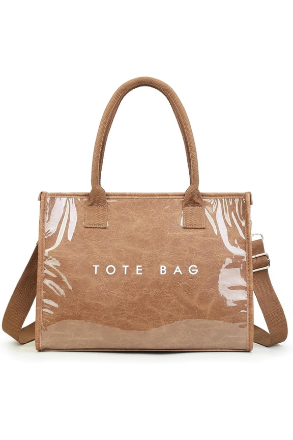 PVC Tote Bag for Women Letters Print Hobo Handbags Paper Bag with Strap for Work Travel