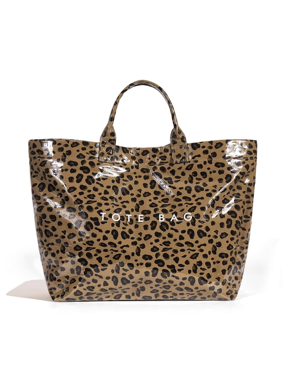 PVC Tote Bag for Women Trendy Plastic Tote Bag Leopard Bags Cheetah Letters Print Bags Large Canvas Hobo Handbag