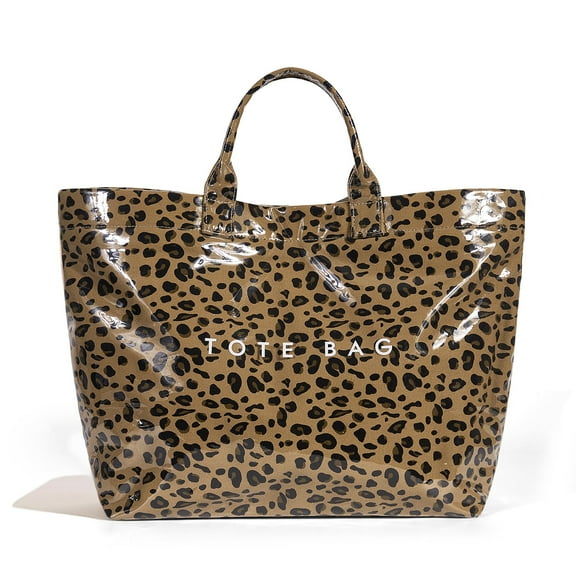 PVC Tote Bag for Women Trendy Plastic Tote Bag Leopard Bags Cheetah Letters Print Bags Large Canvas Hobo Handbag