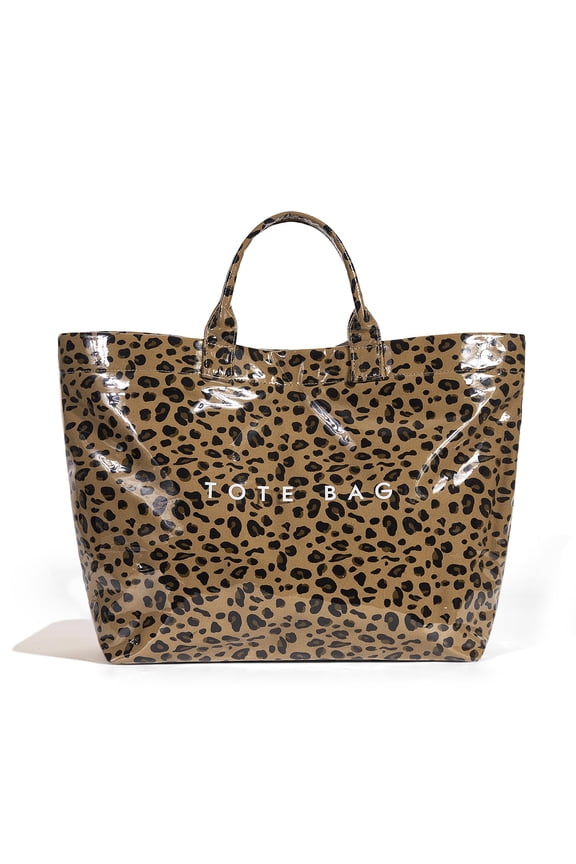 PVC Tote Bag for Women Trendy Plastic Tote Bag Leopard Bags Cheetah Letters Print Bags Large Canvas Hobo Handbag