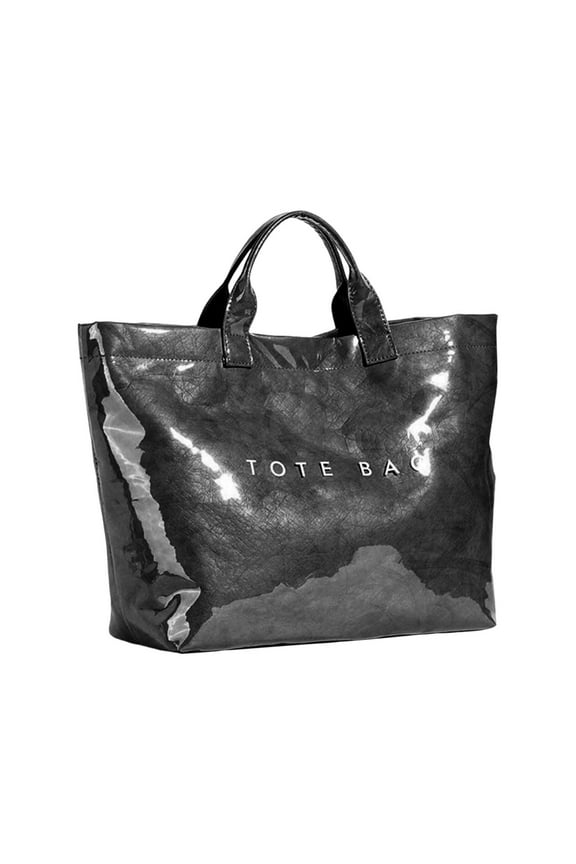 PVC Tote Bag for Women - Waterproof Shopping Bag with Letter Print, Reinforced Handles & Beach/Work Essentials