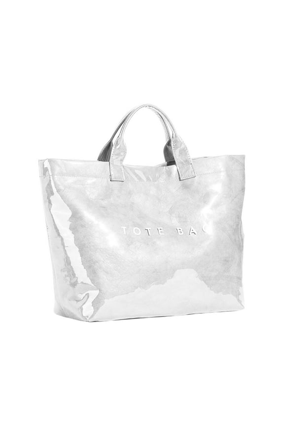 PVC Tote Bag for Women - Waterproof Shopping Bag with Letter Print, Reinforced Handles & Beach/Work Essentials