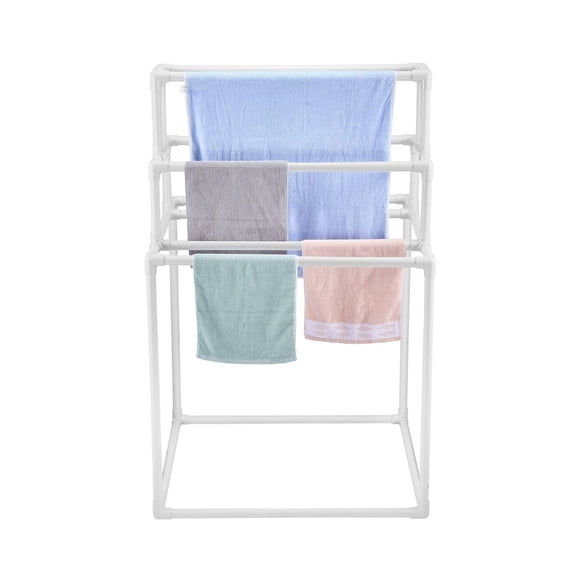 PVC Towel Rack 8 Bar Outdoor Freestanding Holder - Pool, Hot Tub, Bathroom Drying Rack - White