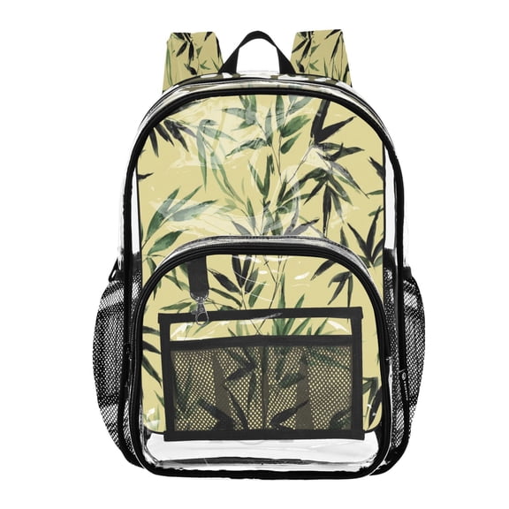PVC Transparent Backpack Stylish & Durable Clear Backpack Perfect for School, Travel and Outings Bamboo and Green Leaves