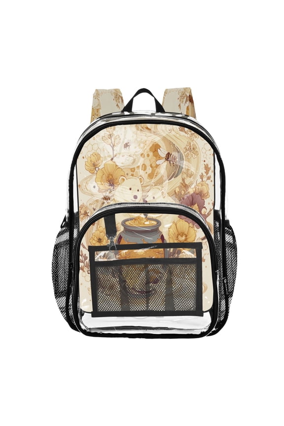 PVC Transparent Backpack Stylish & Durable Clear Backpack Perfect for School, Travel and Outings Bears Are Eating Honey