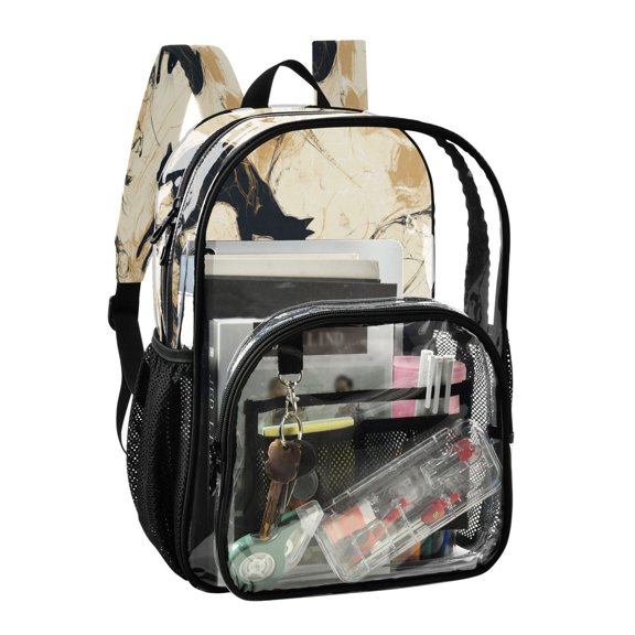 PVC Transparent Backpack Stylish & Durable Clear Backpack Perfect for School, Travel and Outings Black Cat in Ink