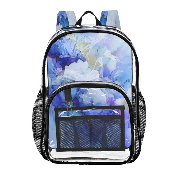 PVC Transparent Backpack Stylish & Durable Clear Backpack Perfect for School, Travel and Outings Blue Ink Clouds