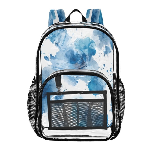 PVC Transparent Backpack Stylish & Durable Clear Backpack Perfect for School, Travel and Outings Blue Ink Pattern