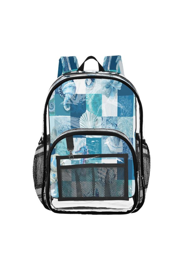 PVC Transparent Backpack Stylish & Durable Clear Backpack Perfect for School, Travel and Outings Blue Marine Life Patterns