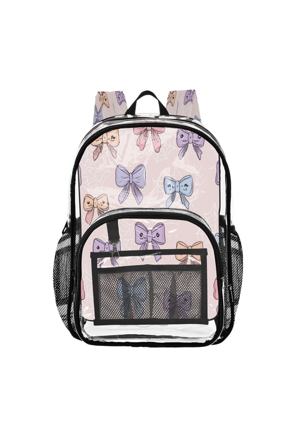 PVC Transparent Backpack Stylish & Durable Clear Backpack Perfect for School, Travel and Outings Bows and Spider Webs