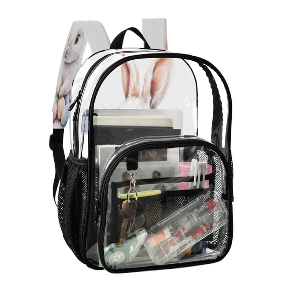 PVC Transparent Backpack Stylish & Durable Clear Backpack Perfect for School, Travel and Outings Bunny with Colorful Easter Eggs