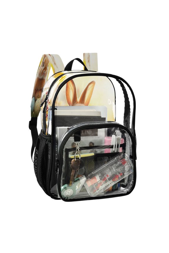 PVC Transparent Backpack Stylish & Durable Clear Backpack Perfect for School, Travel and Outings Bunny with Long Ears