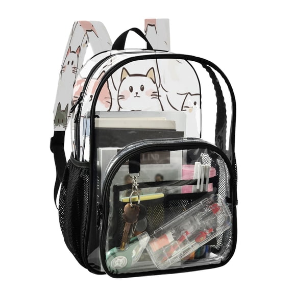 PVC Transparent Backpack Stylish & Durable Clear Backpack Perfect for School, Travel and Outings Caetoon Cats
