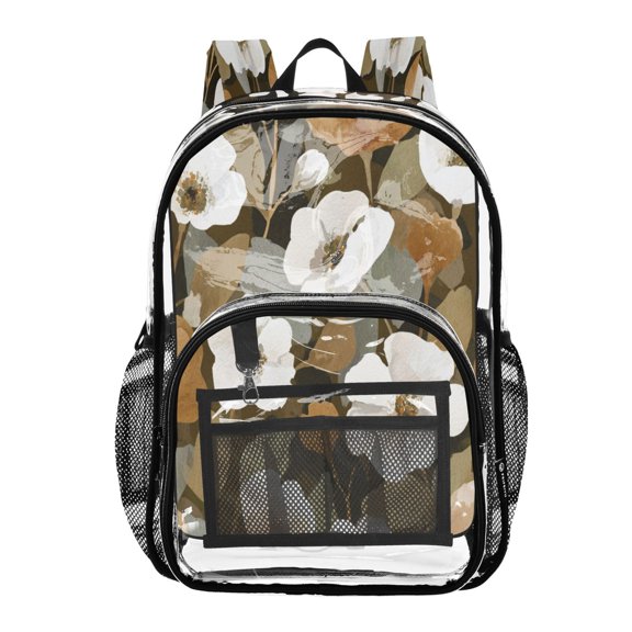 PVC Transparent Backpack Stylish & Durable Clear Backpack Perfect for School, Travel and Outings Camouflage White Flowers