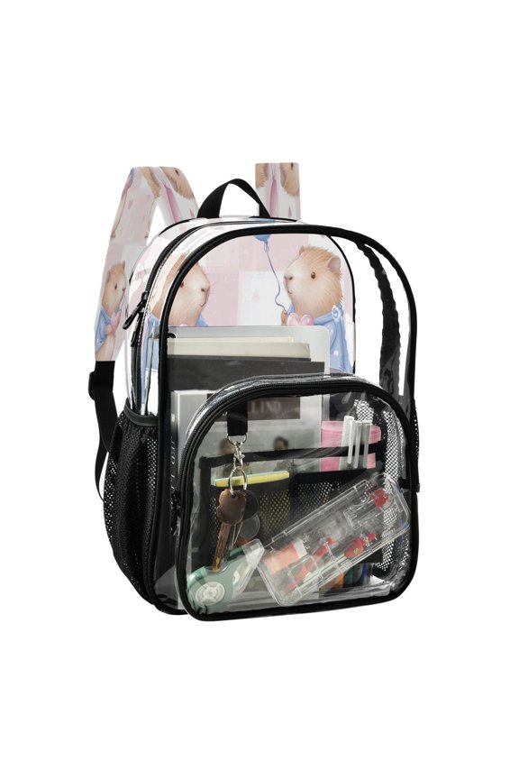 PVC Transparent Backpack Stylish & Durable Clear Backpack Perfect for School, Travel and Outings Capybaras Holding Balloons