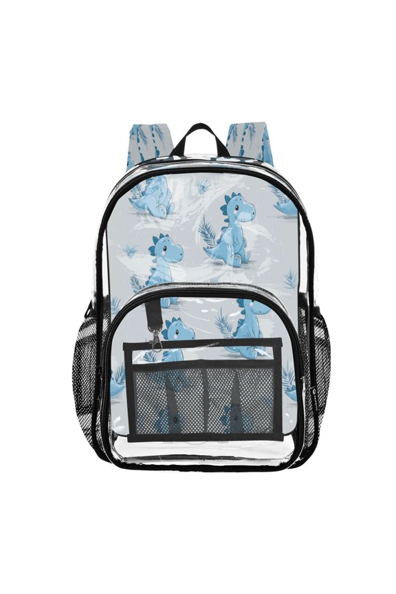 PVC Transparent Backpack Stylish & Durable Clear Backpack Perfect for School, Travel and Outings Cartoon Blue Dinosaurs