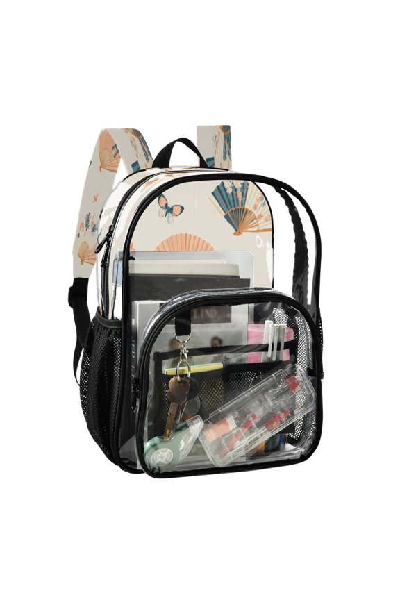 PVC Transparent Backpack Stylish & Durable Clear Backpack Perfect for School, Travel and Outings Chinese Fans Pattern