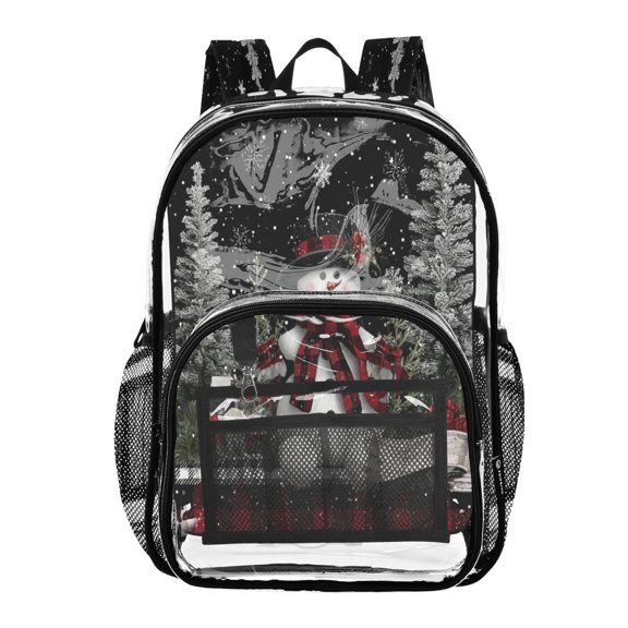 PVC Transparent Backpack Stylish & Durable Clear Backpack Perfect for School, Travel and Outings Christmas Snowman