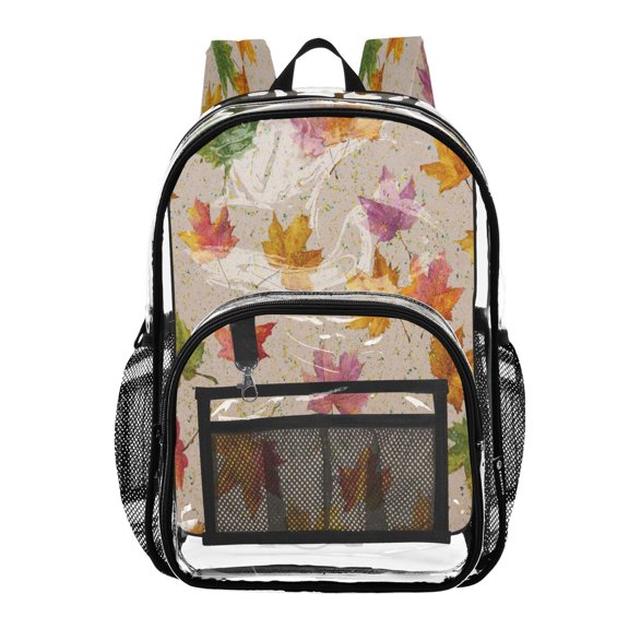 PVC Transparent Backpack Stylish & Durable Clear Backpack Perfect for School, Travel and Outings Colored Autumn Leaves