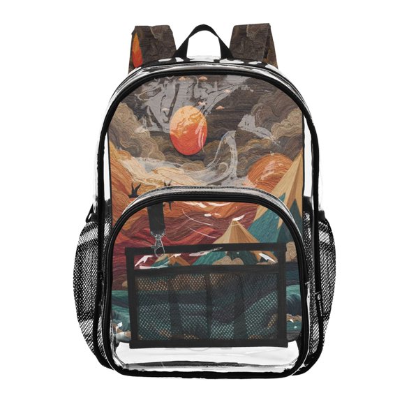 PVC Transparent Backpack Stylish & Durable Clear Backpack Perfect for School, Travel and Outings Colorful Clouds and Mountains