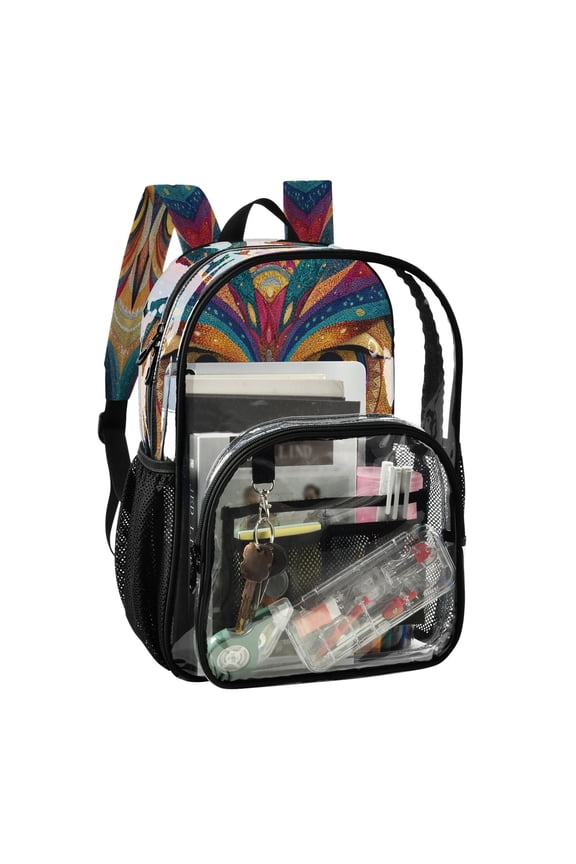 PVC Transparent Backpack Stylish & Durable Clear Backpack Perfect for School, Travel and Outings Colorful Owl Face