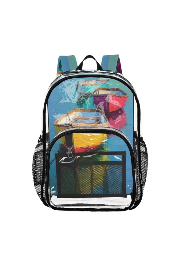PVC Transparent Backpack Stylish & Durable Clear Backpack Perfect for School, Travel and Outings Colorful Row Boats