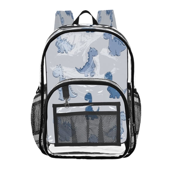 PVC Transparent Backpack Stylish & Durable Clear Backpack Perfect for School, Travel and Outings Cute Blue Dinosaurs