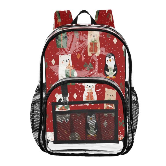 PVC Transparent Backpack Stylish & Durable Clear Backpack Perfect for School, Travel and Outings Cute Christmas Animals