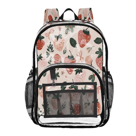 PVC Transparent Backpack Stylish & Durable Clear Backpack Perfect for School, Travel and Outings Cute Pinks Strawberries