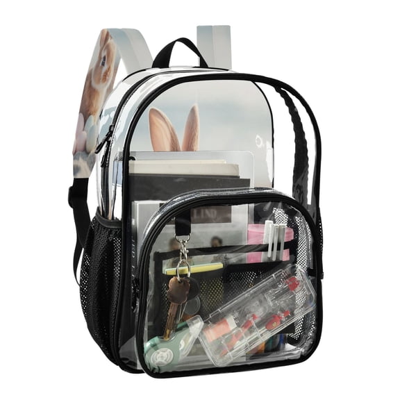 PVC Transparent Backpack Stylish & Durable Clear Backpack Perfect for School, Travel and Outings Easter Bunny with Eggs