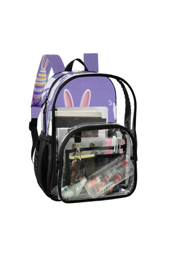 PVC Transparent Backpack Stylish & Durable Clear Backpack Perfect for School, Travel and Outings Easter Eggs and Bunny Ears