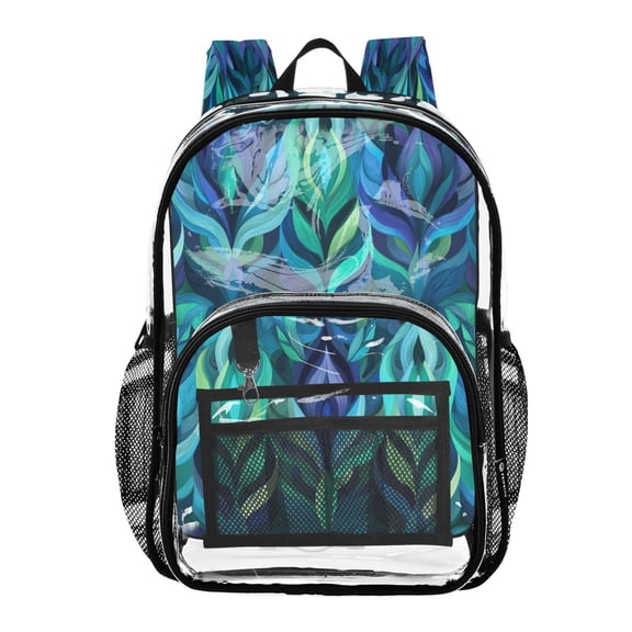 PVC Transparent Backpack Stylish & Durable Clear Backpack Perfect for School, Travel and Outings Elegant Blue Abstract Shapes
