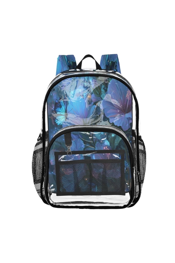 PVC Transparent Backpack Stylish & Durable Clear Backpack Perfect for School, Travel and Outings Fantasy Luminous Flowers