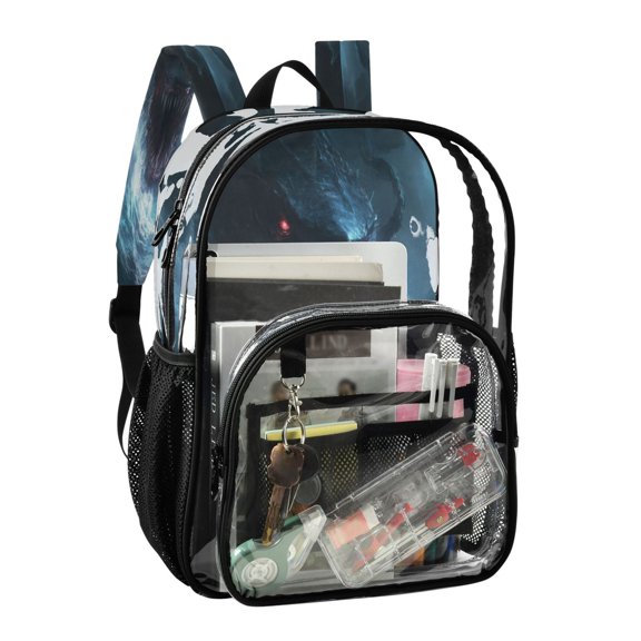 PVC Transparent Backpack Stylish & Durable Clear Backpack Perfect for School, Travel and Outings Fierce Shark