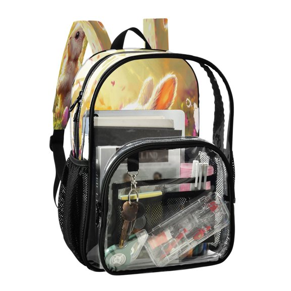 PVC Transparent Backpack Stylish & Durable Clear Backpack Perfect for School, Travel and Outings Fluffy Bunny