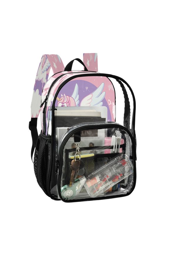PVC Transparent Backpack Stylish & Durable Clear Backpack Perfect for School, Travel and Outings Flying Unicorn with Wings