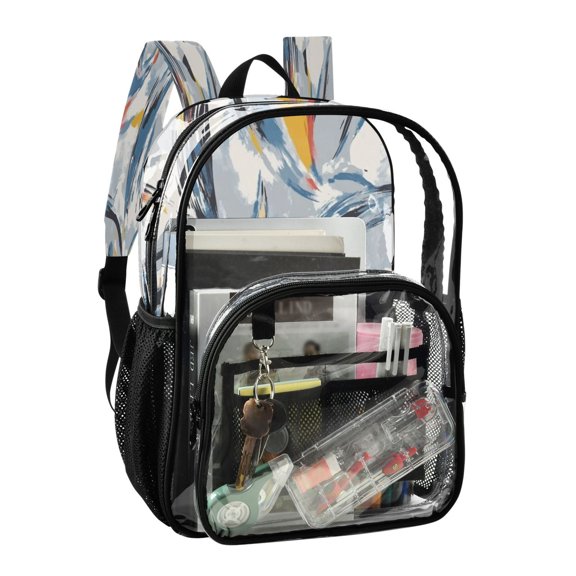 PVC Transparent Backpack Stylish & Durable Clear Backpack Perfect for School, Travel and Outings Gray Brush Strokes