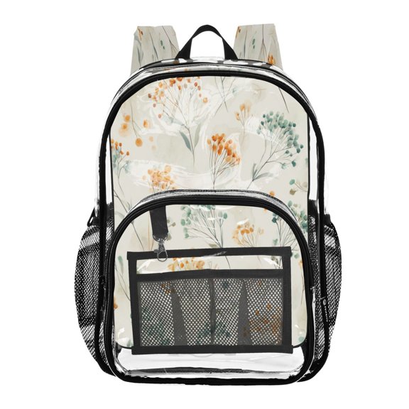 PVC Transparent Backpack Stylish & Durable Clear Backpack Perfect for School, Travel and Outings Green and Orange Small Flowers
