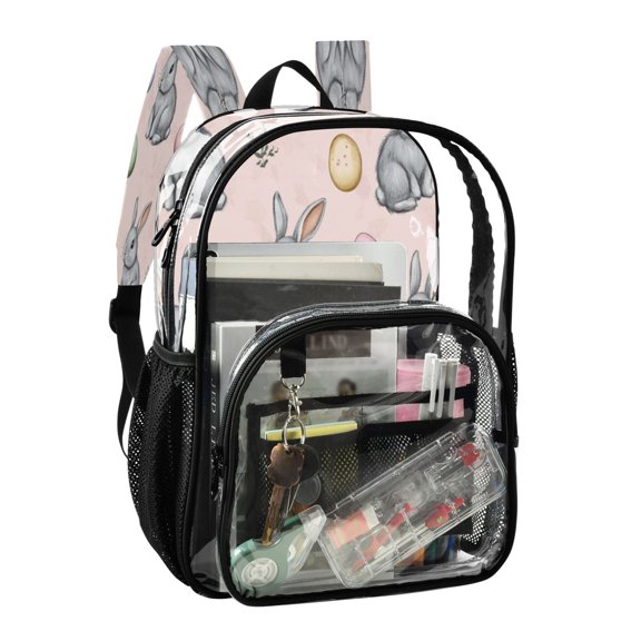 PVC Transparent Backpack Stylish & Durable Clear Backpack Perfect for School, Travel and Outings Grey Bunnies