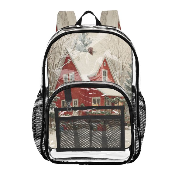 PVC Transparent Backpack Stylish & Durable Clear Backpack Perfect for School, Travel and Outings House with Snow-covered Roof