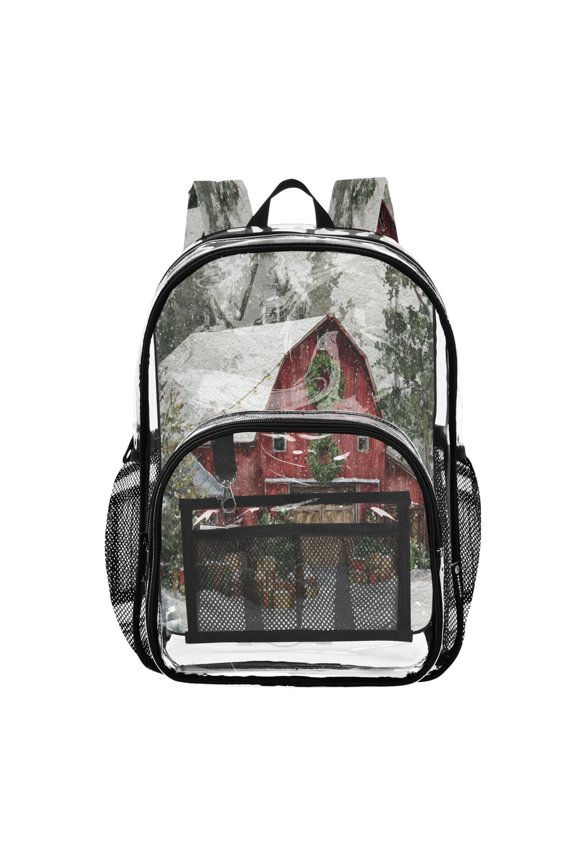 PVC Transparent Backpack Stylish & Durable Clear Backpack Perfect for School, Travel and Outings Old Red Barn