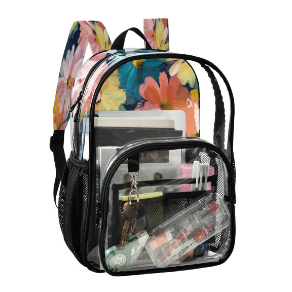 PVC Transparent Backpack Stylish & Durable Clear Backpack Perfect for School, Travel and Outings Oversized Daisies